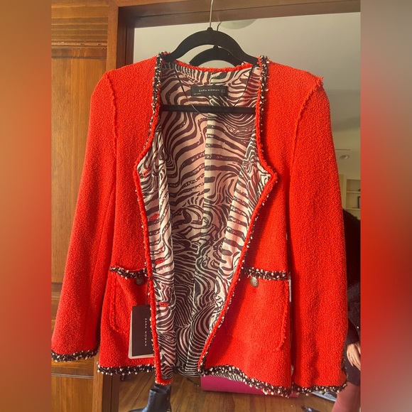 Zara Jacket Zara Red Zebra Cardigan Zara Jackets Coats Zara Blazer